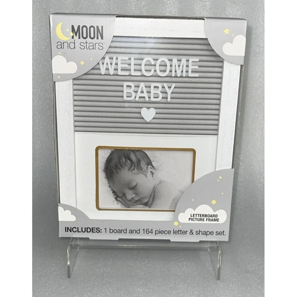 Moon and Stars Baby Childs‎ Letterboard Picture Frame w/ 164 Pieces & Shape Sets